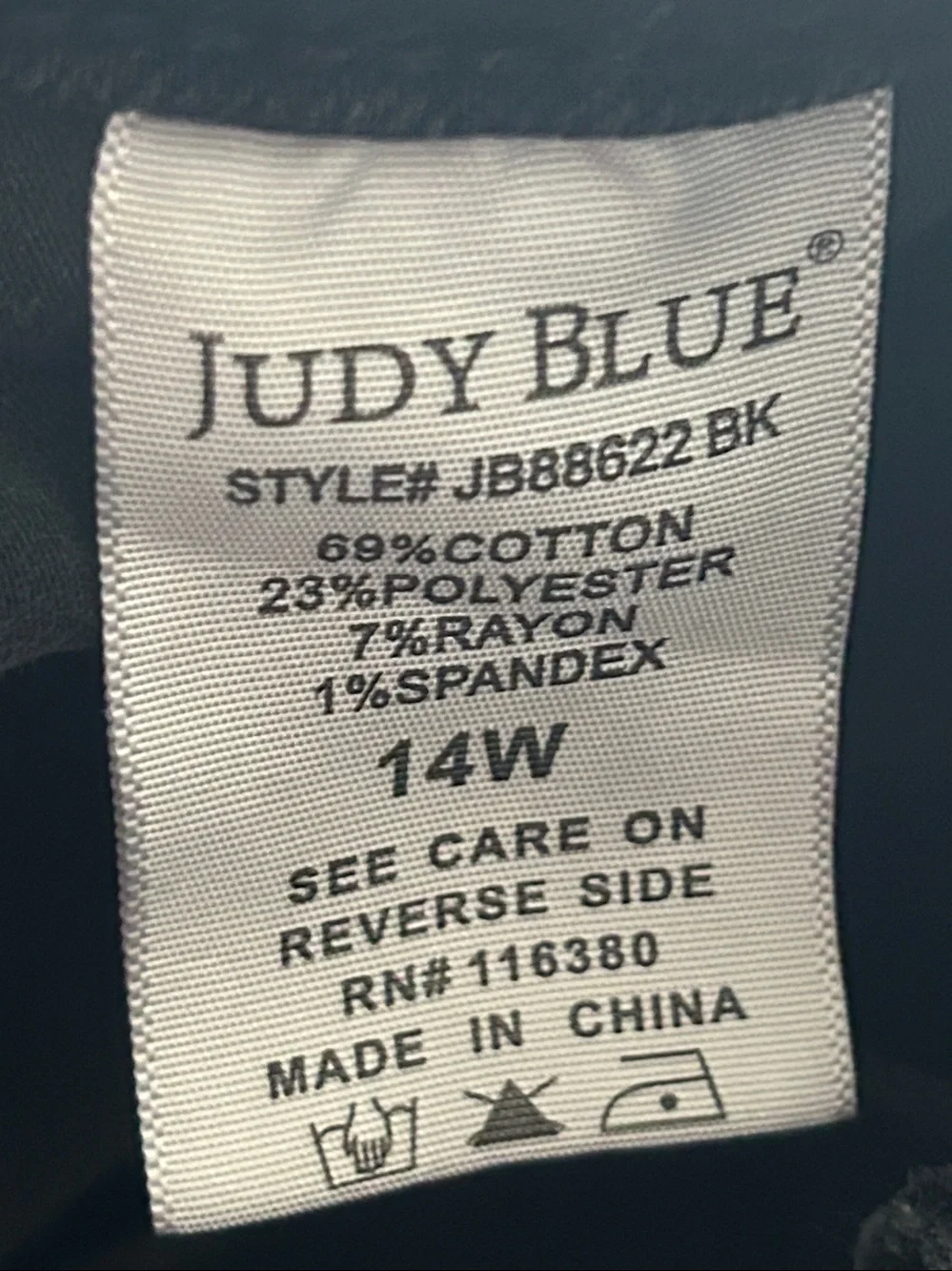 Judy Blue Distressed Flare Jeans 14W Black Stretch Denim Classic Casual
